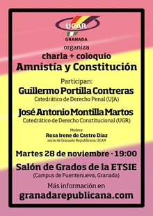 Granada Republicana UCAR organiza un coloquio sobre ‘amnistía y Constitución’ con los catedráticos Guillermo Portilla y José Antonio Montilla