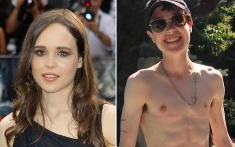 La actriz canadiense Ellen Page (izquierda) convertida en el actor transgénero Elliot Page (derecha).