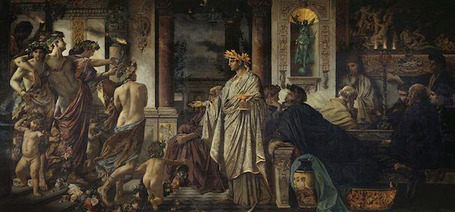 Pintura de Anselm Feuerbach que representa la llegada de Alcibíades (1871–1874). Pintura de Anselm Feuerbach que representa la llegada de Alcibíades (1871–1874).
