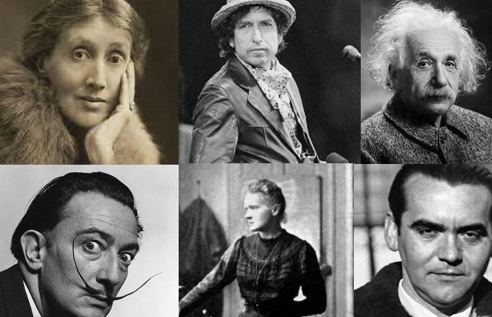 Virginia Wolf, Bob Dylan, Albert Einstein, Dalí, Marie Curie y Federico.