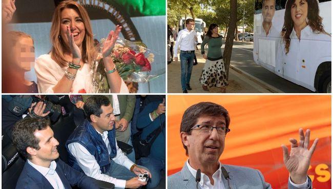 Líderes de los cuatro principales partidos políticos que concurren en Andalucía.