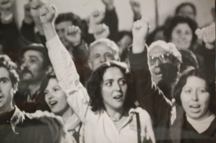 Mitin del PCE para Elecciones Municipales del 79 en Motril. A la derecha, Navitidad Bullejos.