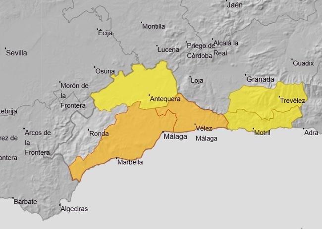 Aviso amarillo para este miércoles en la Costa y Alpujarra por fuertes lluvias.