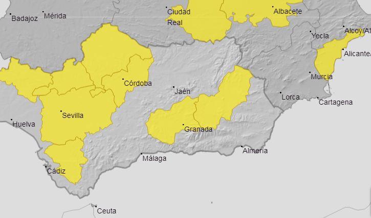 Mapa de avisos por frío para la próxima madrugada del jueves. 