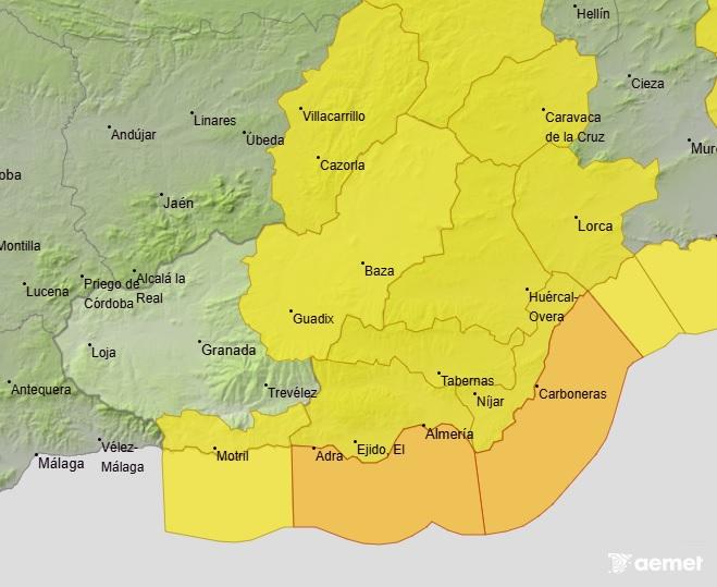 Captura de pantalla con los avisos de Aemet para este sábado. 