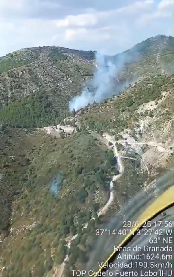 Incendio en Beas, en una imagen desde uno de los medios aéreos del Cedefo de Puerto Lobo.