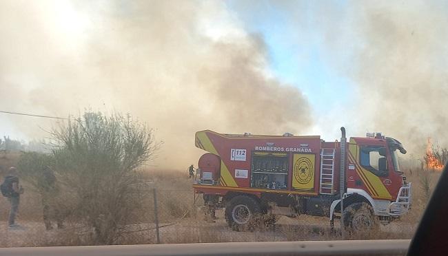 Bomberos actuando en el solar. 