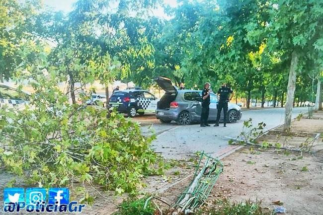 El vehículo chocó contra un bordillo y varios árboles.