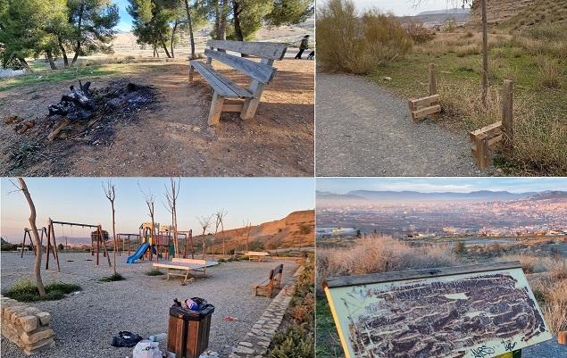 Fuegos, árboles secos, basura y mobiliario destrozado en el Parque de las Canteras.