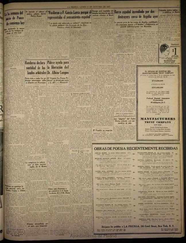 Copia de la noticia aparecida en el diario La Prensa en 1937. Copia de la noticia aparecida en el diario La Prensa en 1937.
