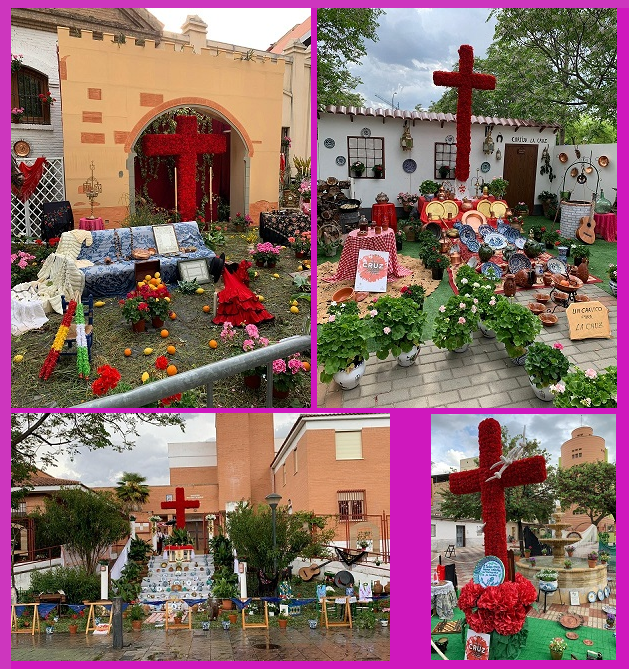 De arriba a abajo y de izquierda a derecha, Hermandad de Estudiantes (primer premio), Barrio de la Cruz (segundo), Parque Nueva Granada (tercero) y Red Mujeres (mención). Cruces ganadoras y una de las menciones.