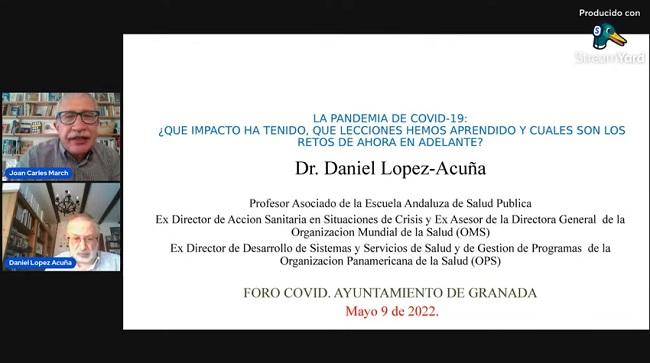 Conferencia de Daniel López-Acuña en el Foro Covid del Ayuntamiento de Granada.