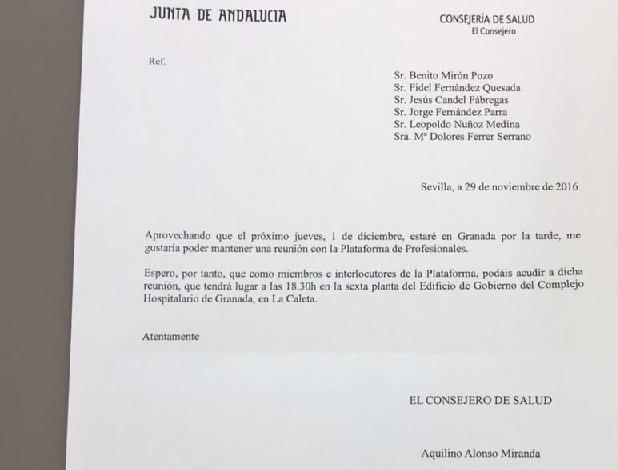 Invitación del consejero a la reunión.