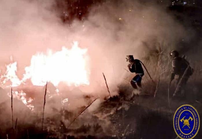 Bomberos de Granada, esta madrugada en la extinción del fuego. 