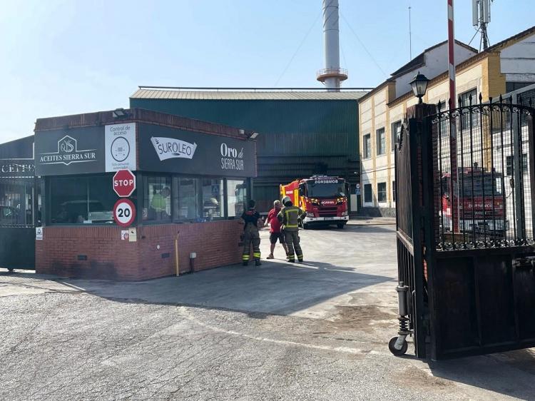 Bomberos trabajando, esta mañana, en la fábrica de Pinos Puente. 