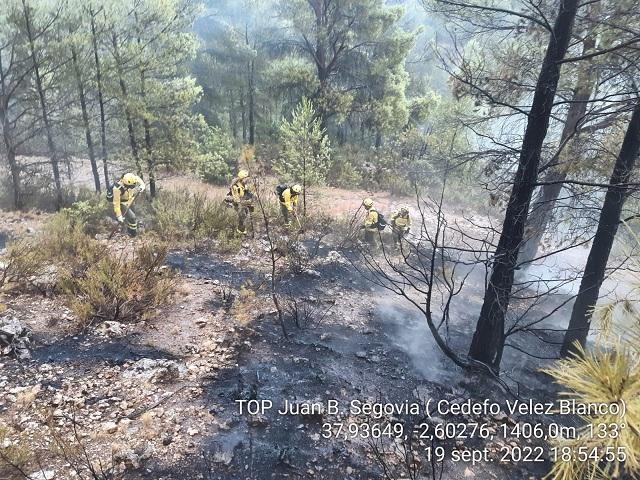 Tareas de extinción del fuego en la Sierra de la Sagra. 