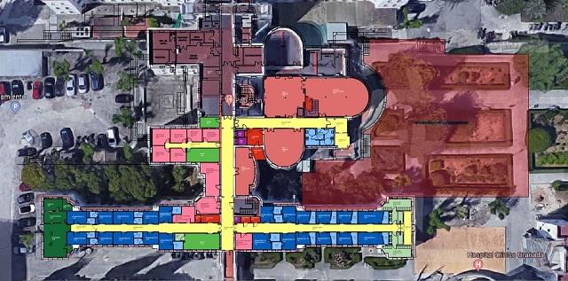 Plano de distribución de espacios de Salud Mental en el antiguo Clínico.