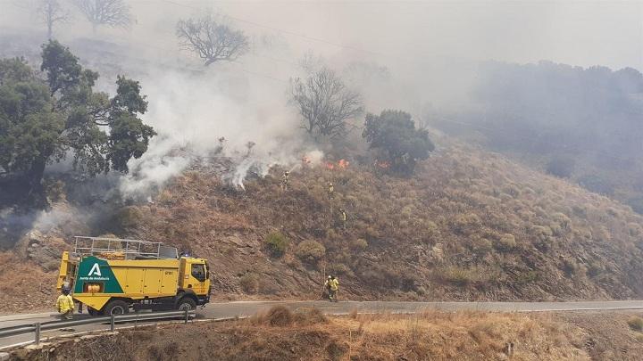 Bomberos luchan contra el fuego en Polopos. 