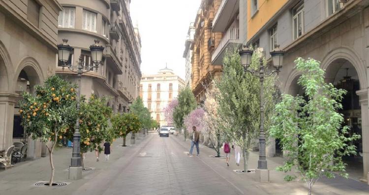 Recreación de cómo quedaría Ganivet con los árboles proyectados. 