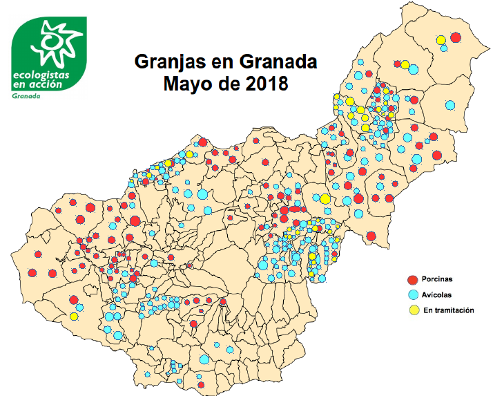 Mapa con las granjas actuales y proyectadas. 