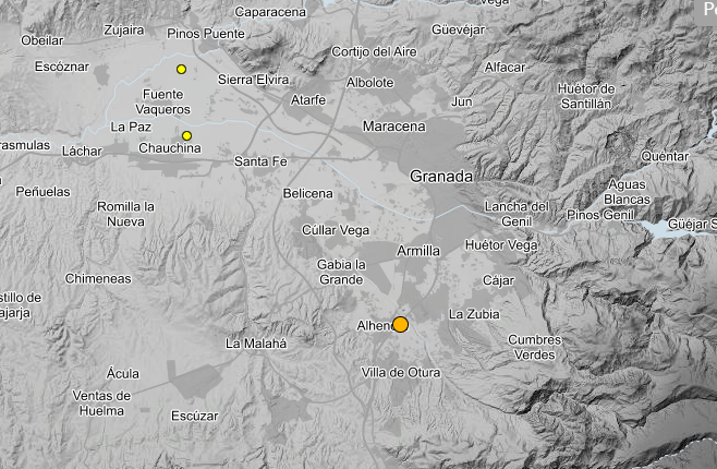 Captura de pantalla del IGN que localiza los terremotos de los últimos tres días.