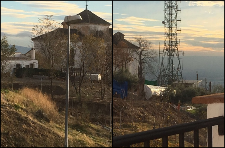Composición con dos imágenes facilitadas por los vecinos de la zona en la que se aprecia el bancal construido al rellenar artificialmente la ladera. 