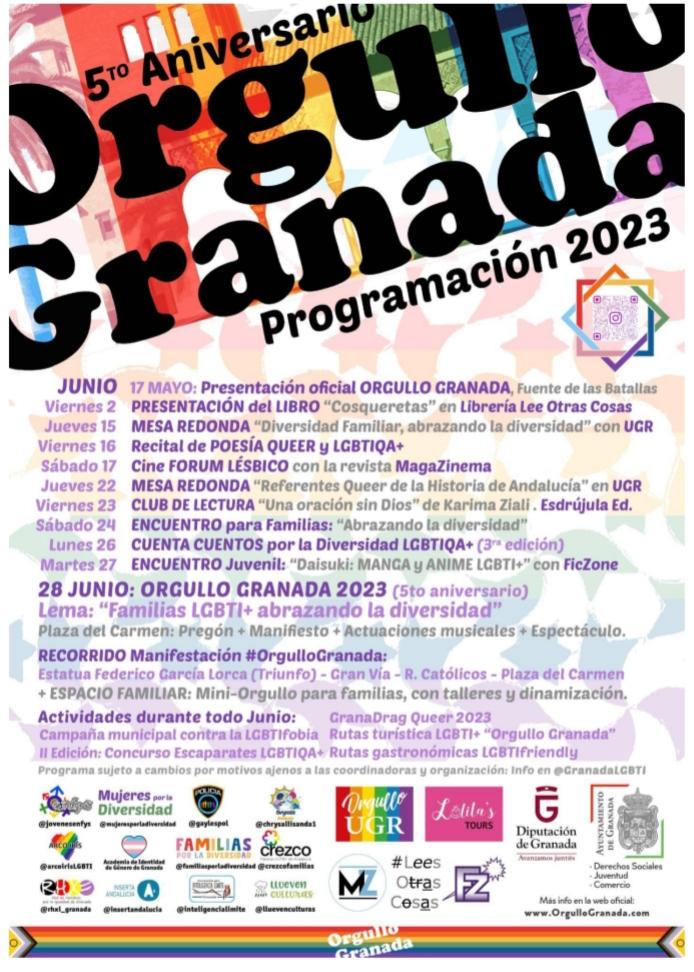 Cartel con la programación de actividades para el Día del Orgullo. 