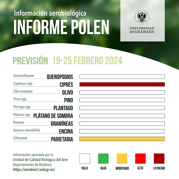 Previsión de niveles de polen en Granada. 