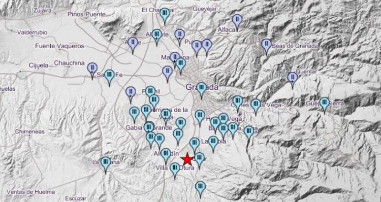 Mapa de intensidades del terremoto registrado en Gójar..