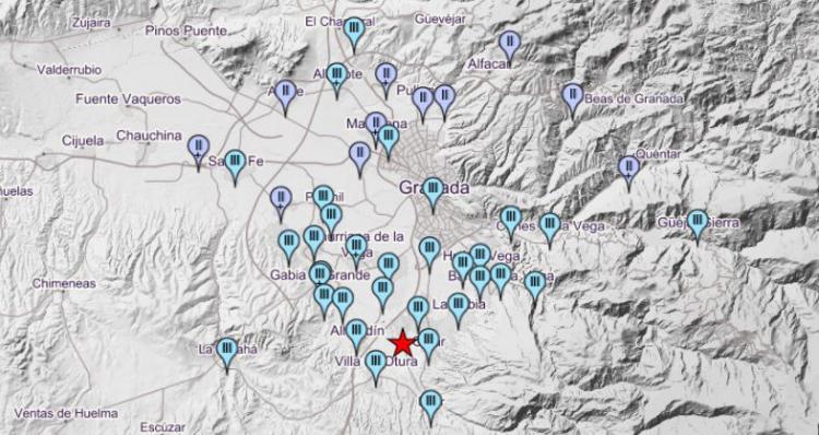 Mapa de intensidades del terremoto registrado en Gójar Mapa de intensidades del terremoto registrado en Gójar..