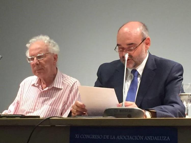 Javier Sádaba y Rafael Guardiola durante el Congreso.