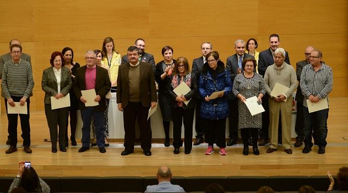 Algunas de las personas jubiladas que han recibido homenaje este viernes.