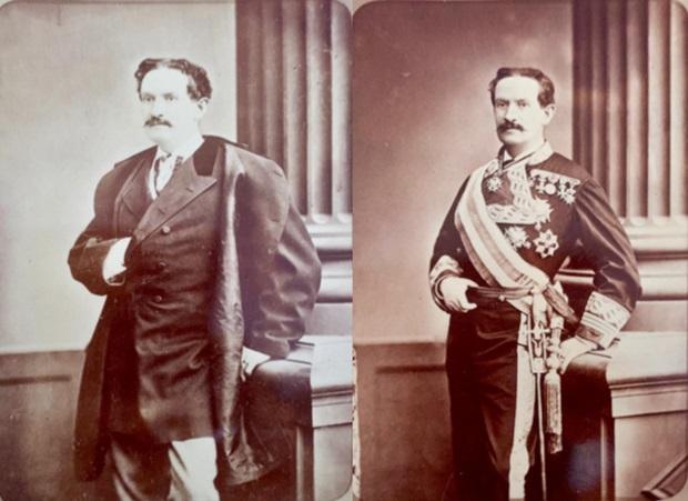 José Luis Riquelme, a finales de 1880, en versión civil como senador y con uniforme de general.