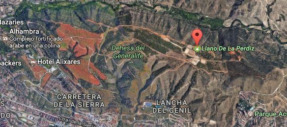 Localización del Llano de la Perdiz, en el entorno de la Alhambra. Localización del Llano de la Perdiz, en el entorno de la Alhambra.