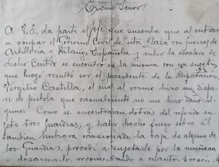 Desde el mismo 21 de julio, Valdés fue designado Gobernador civil de la Granada sublevada. Manuscrito denuncia del comandante Valdes, principal pieza incriminatoria contra las autoridades procesadas en la Causa 33-47.
