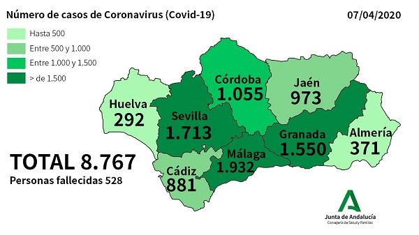 Mapa con la incidencia del Covid-19 a fecha 7 de abril.