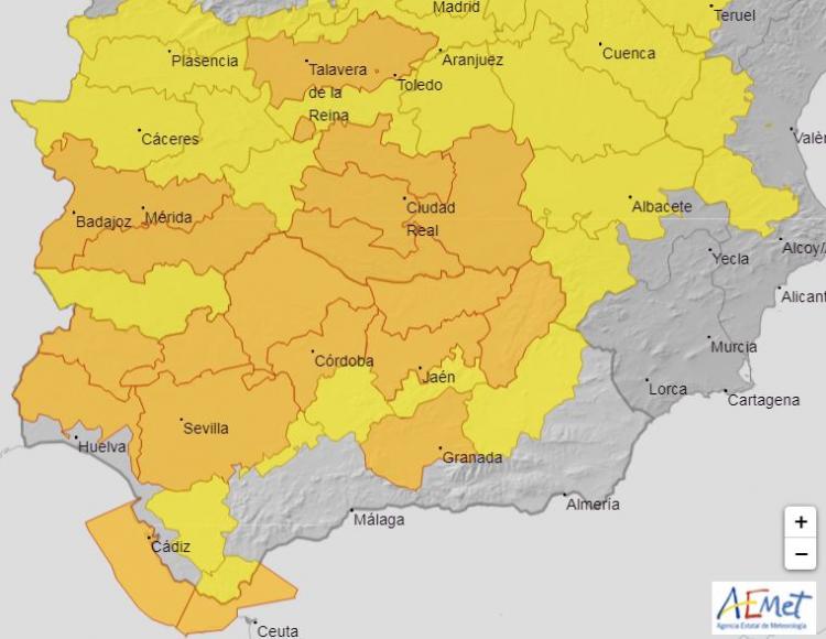 La cuenca del Genil, en aviso naranja este sábado, y amarillo en Guadix-Baza