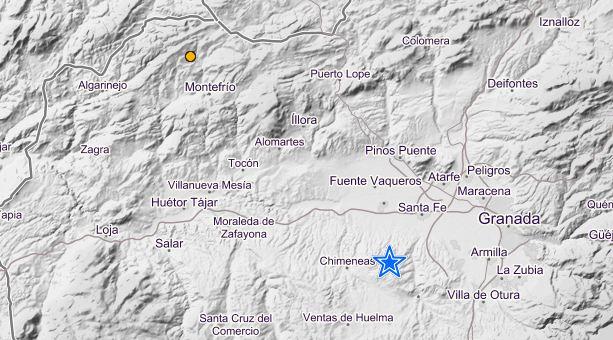 Mapa de localización de los seísmos, en La Malahá y Montefrío.