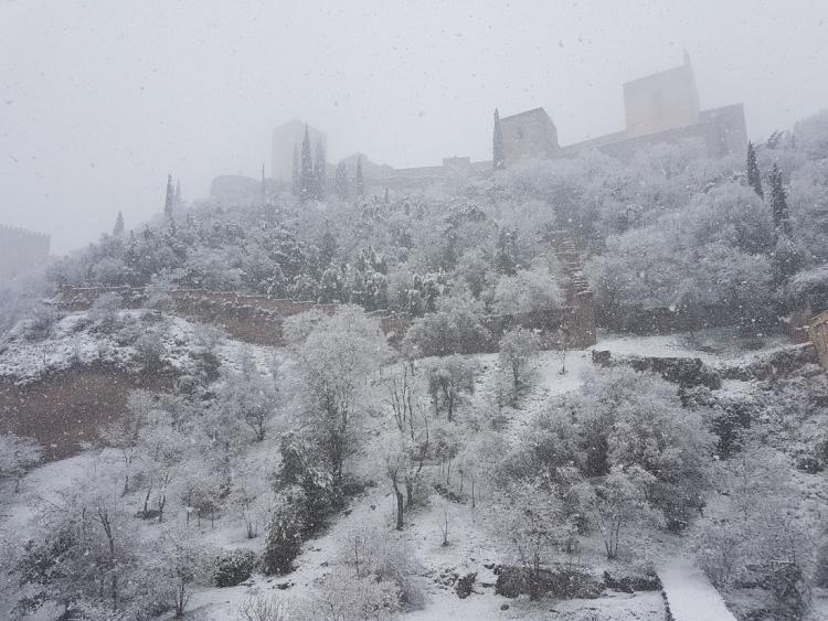 Espectacular imagen tomada bajo la Alhambra, en una de las más bellas estampas que dejará la nieve en Granada. Espectacular imagen tomada bajo la Alhambra, en una de las más bellas estampas que dejará la nieve en Granada.