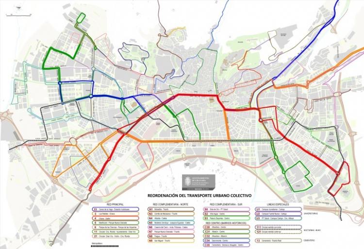 Mapa general con la reordenación de las líneas de bus.