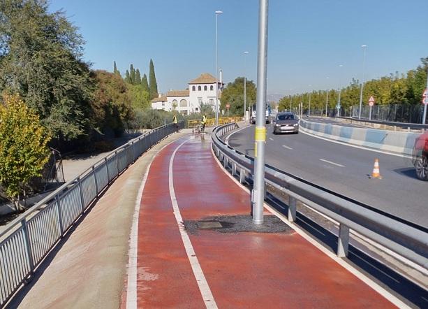 La franja donde están las farolas será el carril peatonal y a la izqda. el de bici. 