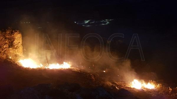 Imagen tomada anoche por el Infoca en el incendio de Pinos Puente.