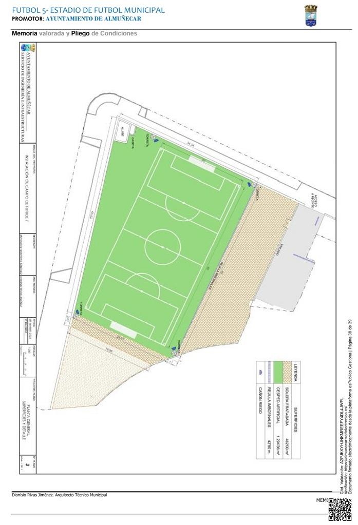 Plano del nuevo campo de fútbol de césped artificial. 