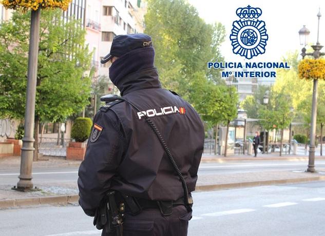 Un agente de vigilancia en la zona centro de Granada. 