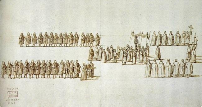 Orden de la procesión del Corpus de Granada en 1695, según un dibujo anónimo.