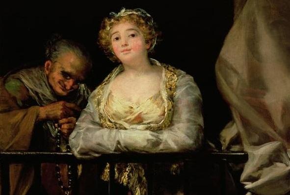 Maja y Celestina en el balcón, de Goya, (1805).