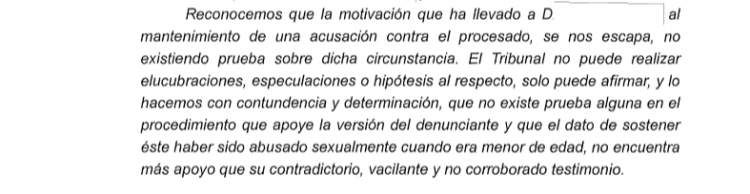 Detalle de la sentencia que incide en la falta de pruebas de la acusación de abusos.