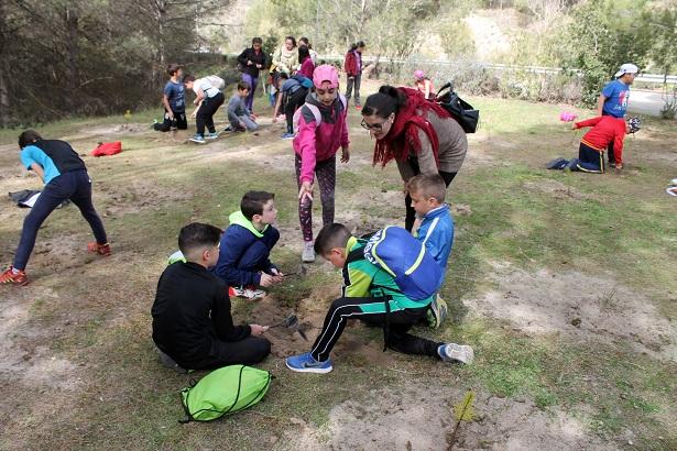 Los niños han plantado especies como el pino, retamas y encinas Los niños han plantado especies como el pino, retamas y encinas.