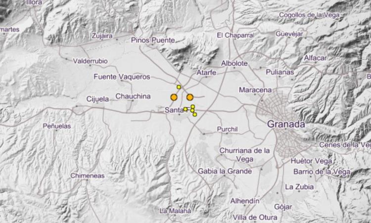Captura de pantalla con las localizaciones de los últimos terremotos.