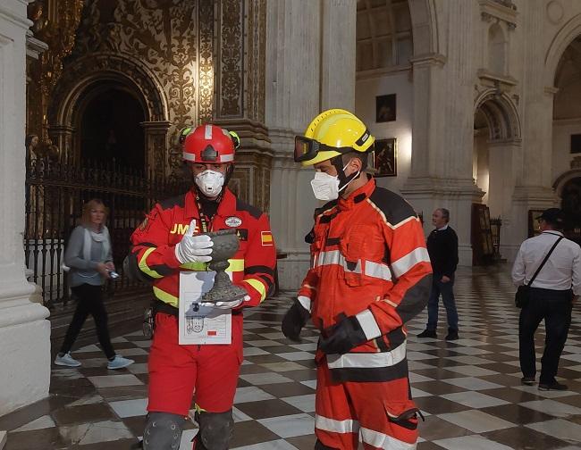 Imagen del simulacro, en una acción de protección del patrimonio.